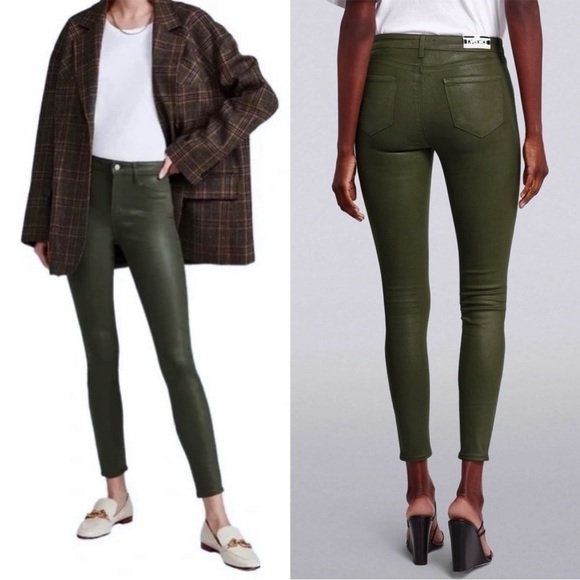 NWT L'AGENCE Faux Leather Contrast Thread High Waist Coated Skinny Ankle Jean 25 - Picture 10 of 12